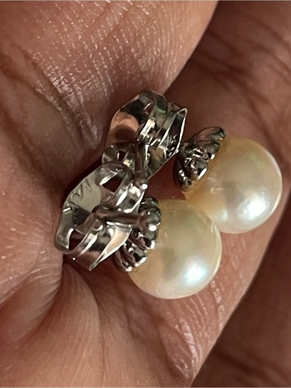 Real! 14kt Gold Diamond & Pearl Earrings - Picture 8 of 10